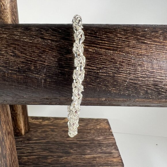 925 Jewelry - Sterling Silver Intricate Rope-Style Link Bracelet 925 With Lobster Claw Clasp